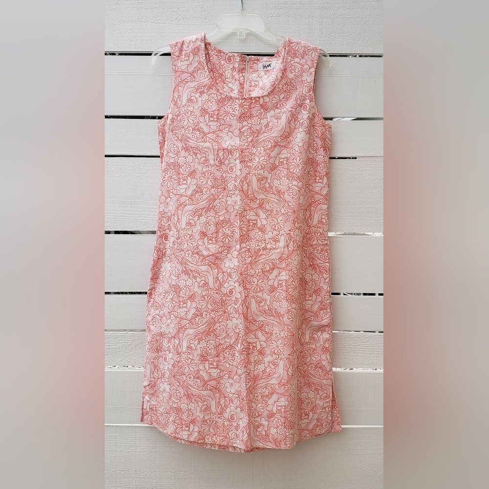 VTG Vera Neumann Shift Dress 70s Hippy Floral Print Tie Belt Single Stitch RARE